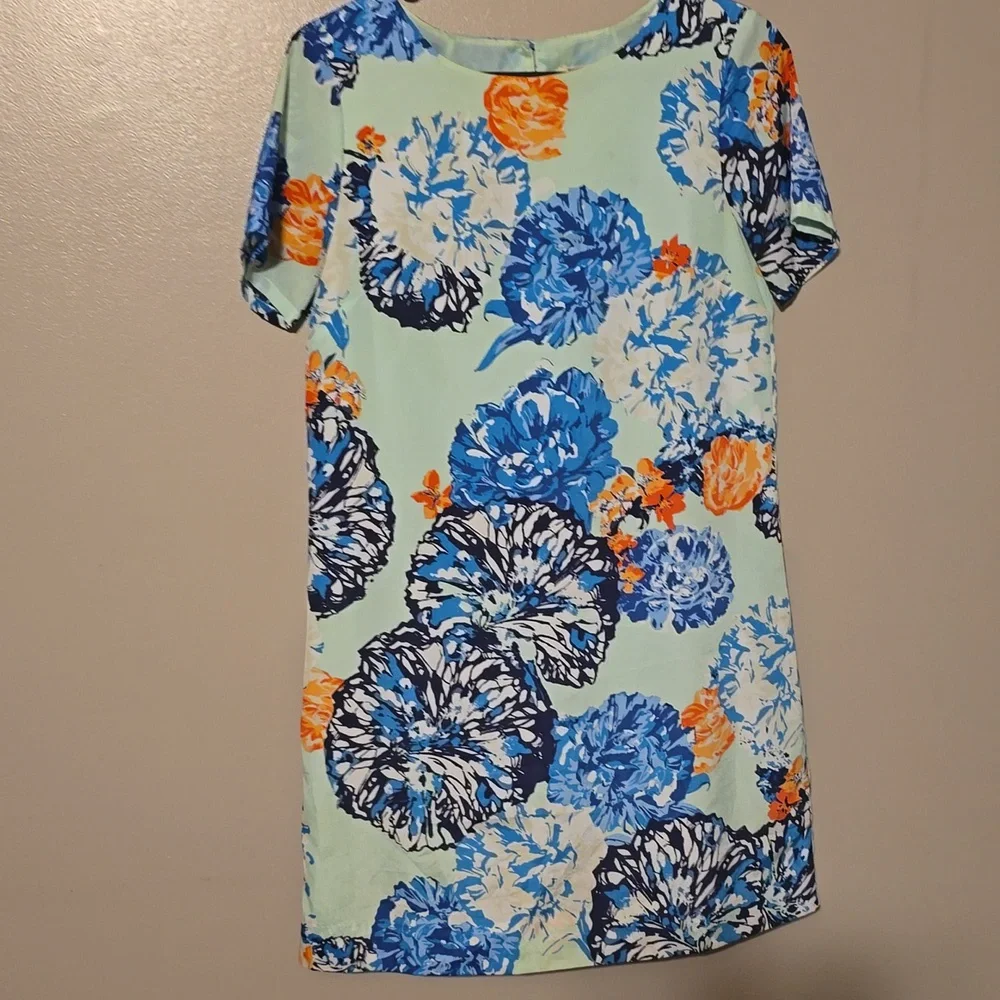 J Crew Dress 2 Gallery Shift Blue‎ Floral Short Sleeve LIGHTWEIGHT LINED PREPPY